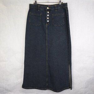 Candy Denim Maxi Skirt XL Jean Dark Wash Pockets Side Slits Cowgirl Rodeo Retro